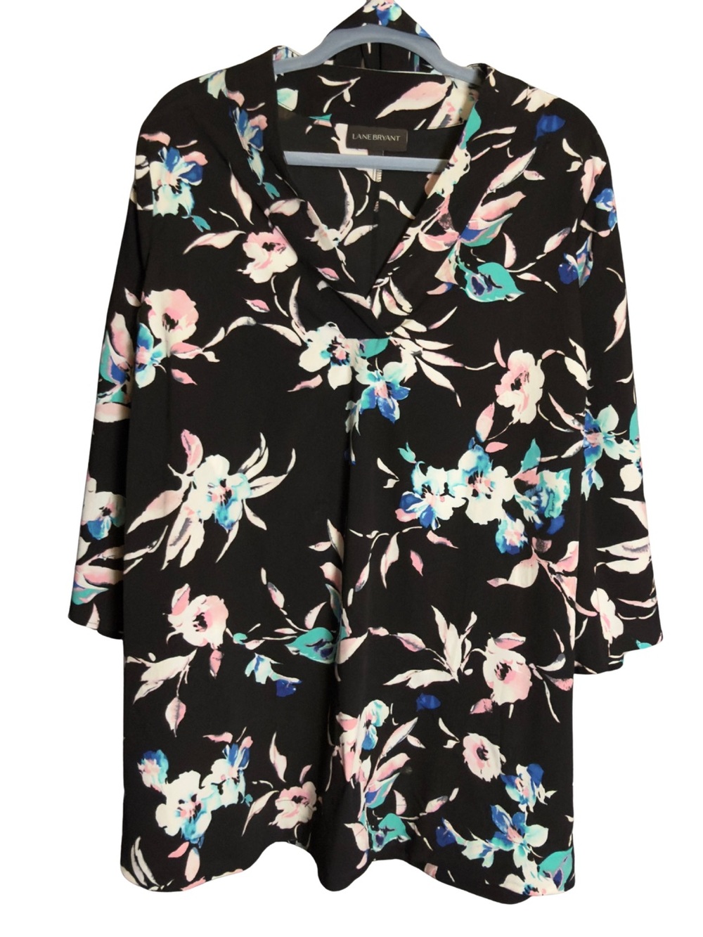 Lane Bryant Black Floral Cascade V-Neck Tunic